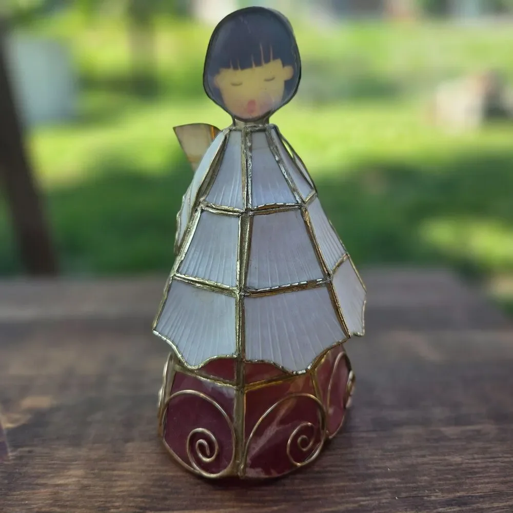Vintage Capiz Shell Angel Choir Shelf Sitter Figurine Hand Painted Face 6.5